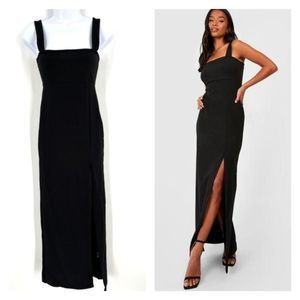 NWT Boohoo Black Square Neck Split Maxi Dress Size 2 petite Sexy Cocktail Party
